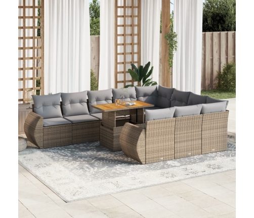 Set de sofás de jardín 11pzas con cojines ratán sintético beige