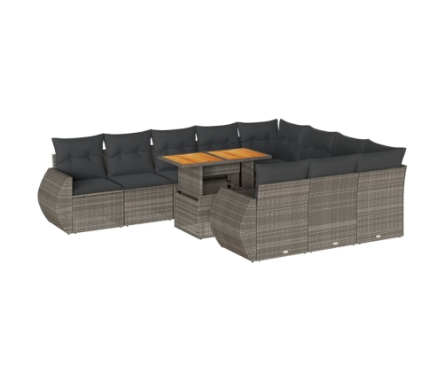 Set de sofás de jardín 11 pzas y cojines ratán sintético gris