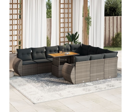 Set de sofás de jardín 11 pzas y cojines ratán sintético gris