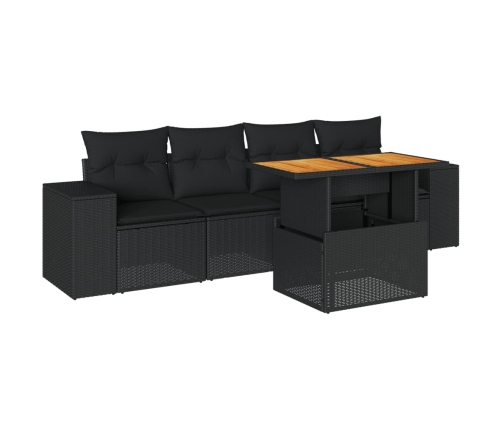 Set de muebles de jardín 5 pzas y cojines ratán sintético negro