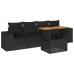 Set de muebles de jardín 5 pzas y cojines ratán sintético negro