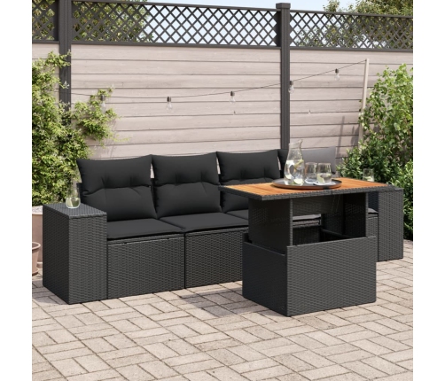Set de muebles de jardín 5 pzas y cojines ratán sintético negro