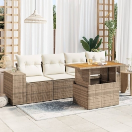 Juego de sofás jardín con cojines 5 pzas ratán sintético beige