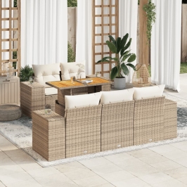 Juego de sofás jardín con cojines 6 pzas ratán sintético beige