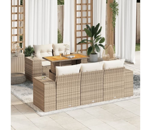 Juego de sofás jardín con cojines 6 pzas ratán sintético beige
