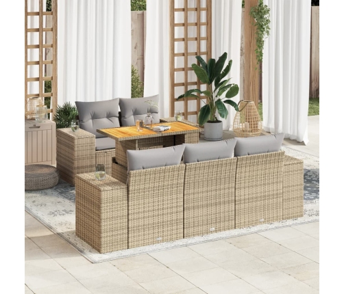 Juego de sofás jardín con cojines 6 pzas ratán sintético beige