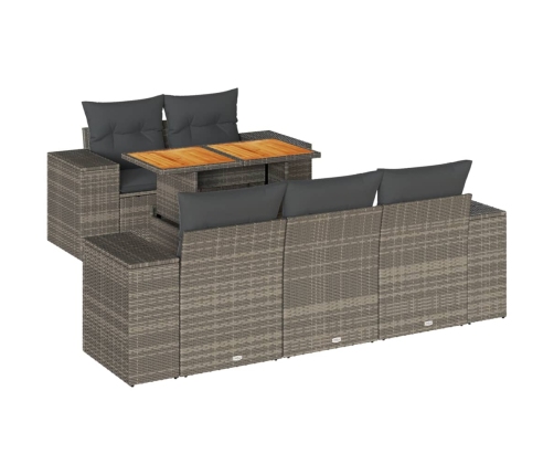 Set de muebles de jardín 6 pzas y cojines ratán sintético gris