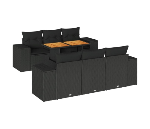 Set de sofás de jardín 7 pzas con cojines ratán sintético negro
