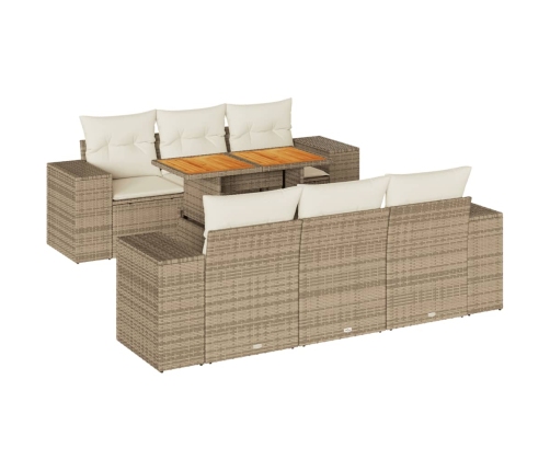 Set sofás de jardín 7 piezas y cojines ratán sintético beige