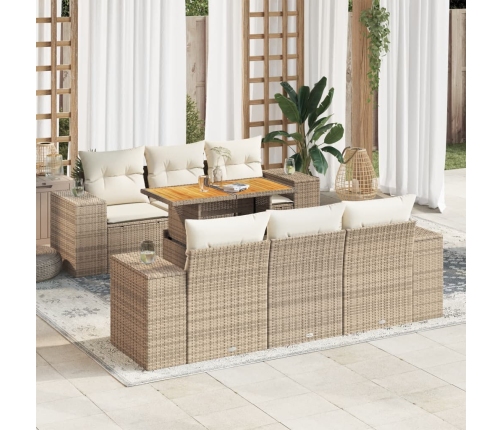 Set sofás de jardín 7 piezas y cojines ratán sintético beige