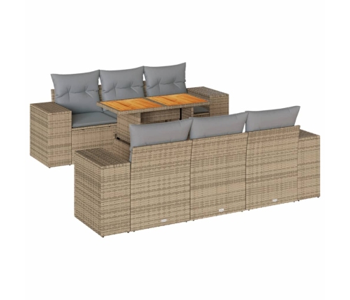 Set sofás de jardín 7 piezas y cojines ratán sintético beige