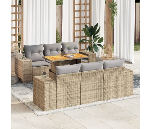 Set sofás de jardín 7 piezas y cojines ratán sintético beige