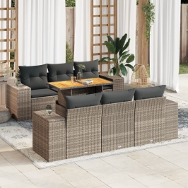 Set de sofás de jardín 7 pzas con cojines ratán sintético gris