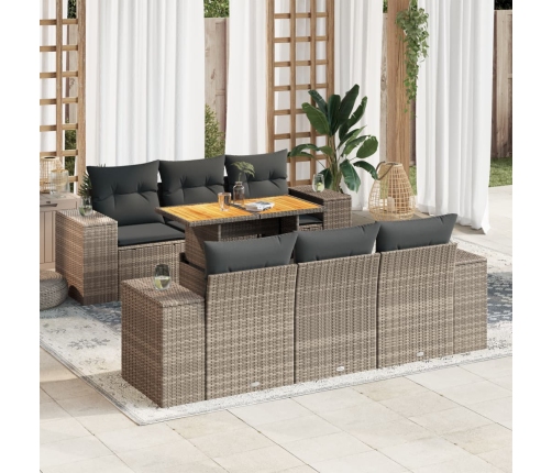 Set de sofás de jardín 7 pzas con cojines ratán sintético gris