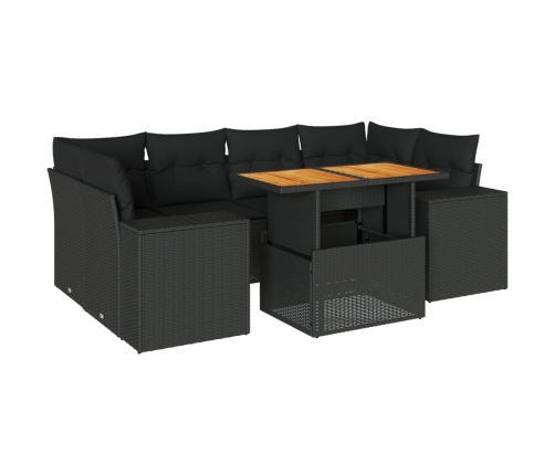 Set de sofás de jardín 7 pzas con cojines ratán sintético negro