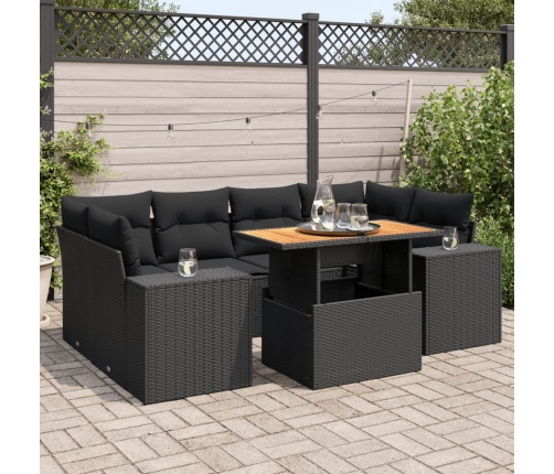 Set de sofás de jardín 7 pzas con cojines ratán sintético negro
