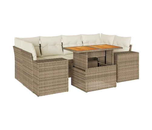 Set sofás de jardín 7 piezas y cojines ratán sintético beige