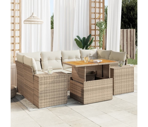 Set sofás de jardín 7 piezas y cojines ratán sintético beige