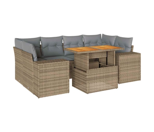 Set sofás de jardín 7 piezas y cojines ratán sintético beige