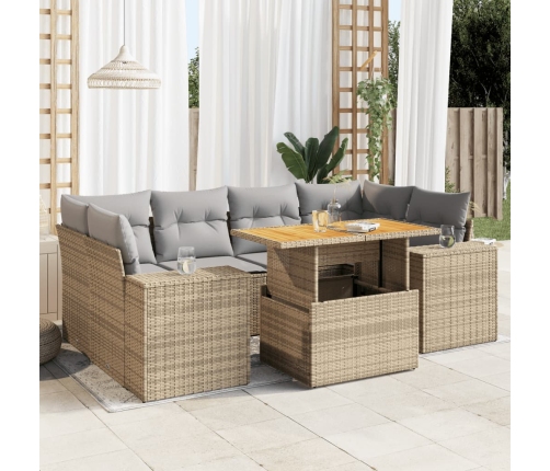 Set sofás de jardín 7 piezas y cojines ratán sintético beige
