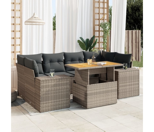 Set de sofás de jardín 7 pzas con cojines ratán sintético gris