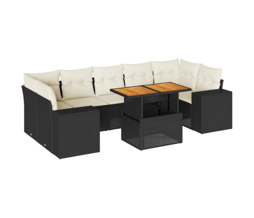 Set de sofás de jardín y cojines 8 piezas ratán sintético negro