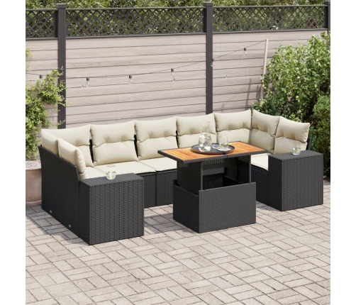 Set de sofás de jardín y cojines 8 piezas ratán sintético negro