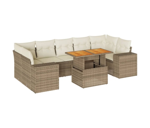 Set de sofás de jardín y cojines 8 piezas ratán sintético beige