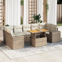 Set de sofás de jardín y cojines 8 piezas ratán sintético beige