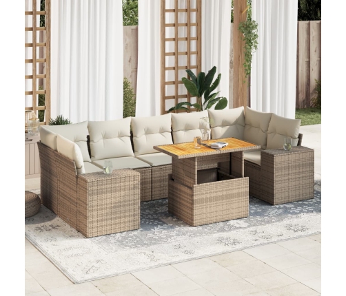 Set de sofás de jardín y cojines 8 piezas ratán sintético beige