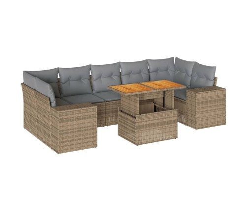 Set de sofás de jardín y cojines 8 piezas ratán sintético beige