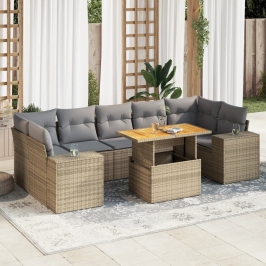 Set de sofás de jardín y cojines 8 piezas ratán sintético beige