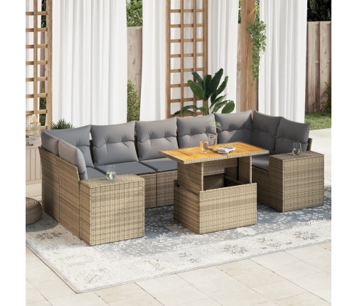 Set de sofás de jardín y cojines 8 piezas ratán sintético beige