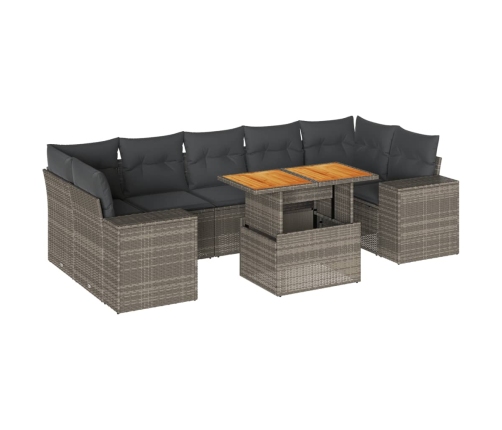 Set de sofás de jardín y cojines 8 piezas ratán sintético gris