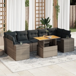 Set de sofás de jardín y cojines 8 piezas ratán sintético gris
