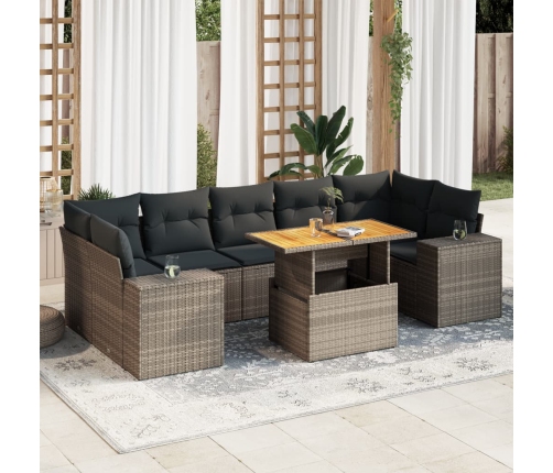 Set de sofás de jardín y cojines 8 piezas ratán sintético gris