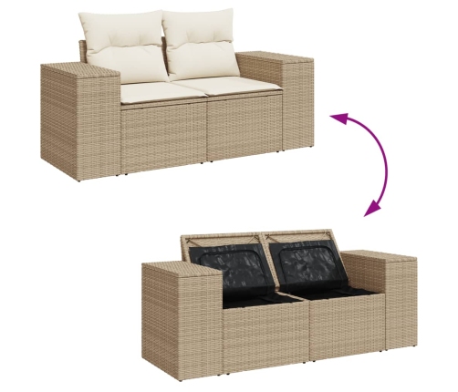 Set de sofás de jardín con cojines 9 pzas ratán sintético beige