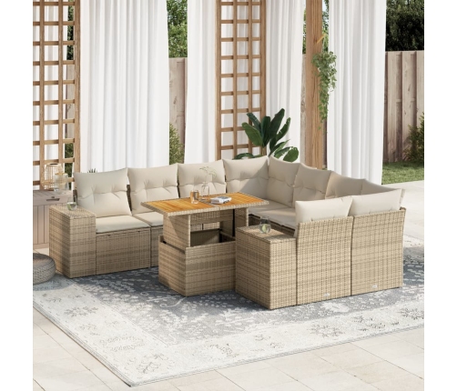 Set de sofás de jardín con cojines 9 pzas ratán sintético beige