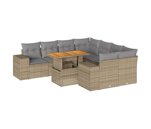 Set de sofás de jardín con cojines 9 pzas ratán sintético beige