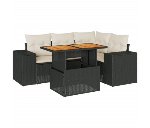 Set de muebles de jardín 5 pzas y cojines ratán sintético negro