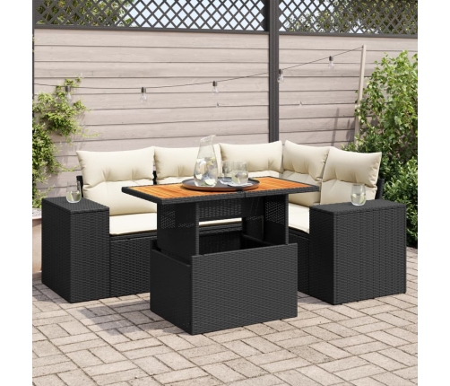 Set de muebles de jardín 5 pzas y cojines ratán sintético negro