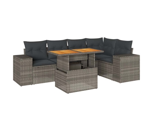 Set de muebles de jardín 6 pzas y cojines ratán sintético gris