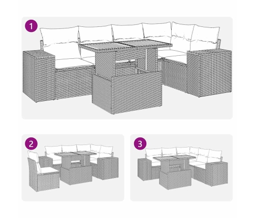 Set de muebles de jardín 6 pzas y cojines ratán sintético gris