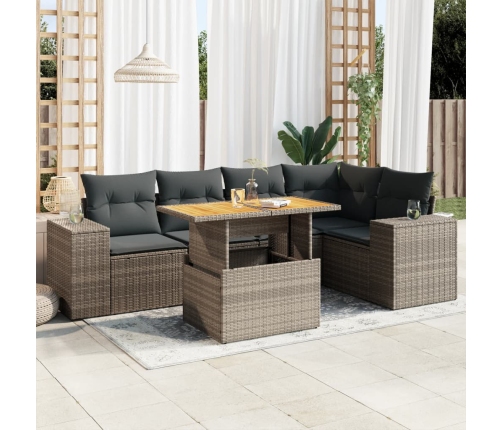 Set de muebles de jardín 6 pzas y cojines ratán sintético gris