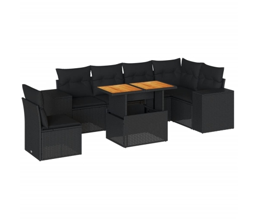 Set de sofás de jardín 7 pzas con cojines ratán sintético negro