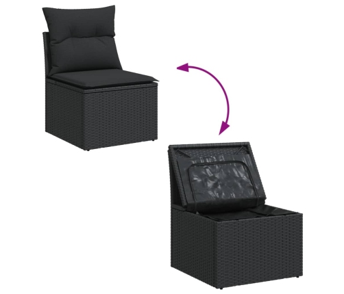 Set de sofás de jardín 7 pzas con cojines ratán sintético negro