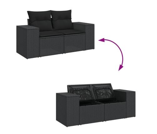 Set de sofás de jardín 7 pzas con cojines ratán sintético negro
