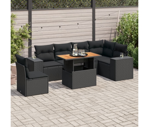 Set de sofás de jardín 7 pzas con cojines ratán sintético negro