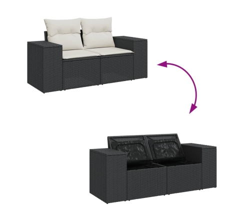 Set de sofás de jardín 7 pzas con cojines ratán sintético negro