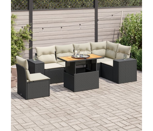 Set de sofás de jardín 7 pzas con cojines ratán sintético negro
